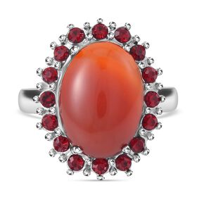 Gefärbter roter Achat, Roter Kristall Ring, Reiner Edelstahl, (Größe 17.00), ca. 5.00 ct