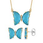 2er Set - Weißer Zirkonia, Blauer Kristall Anhänger mit Kette und Ohrringe, Messing, Reiner Edelstahl