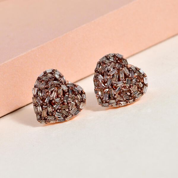 GP Heart Kollektion - Nat&uuml;rliche Champagner-Diamant und blaue Saphir-Cluster-Ohrstecker in Silber mit Ros&eacute;gold Vermeil - 0,50 ct. image number 2