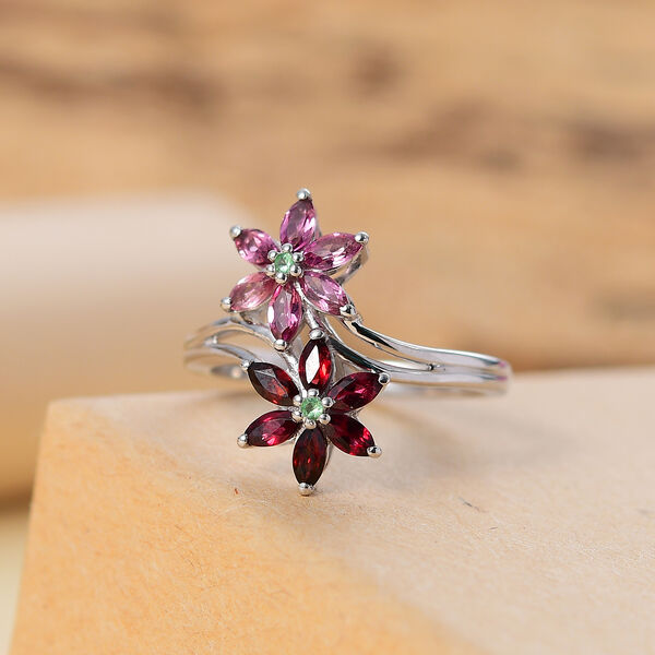 Roter, Lotus und Tsavorite Granat-Ring - 1,27 ct. image number 2