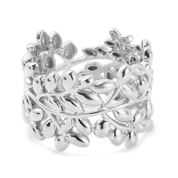 ALLORO platinierter Silber-Ring mit Blattmotiven