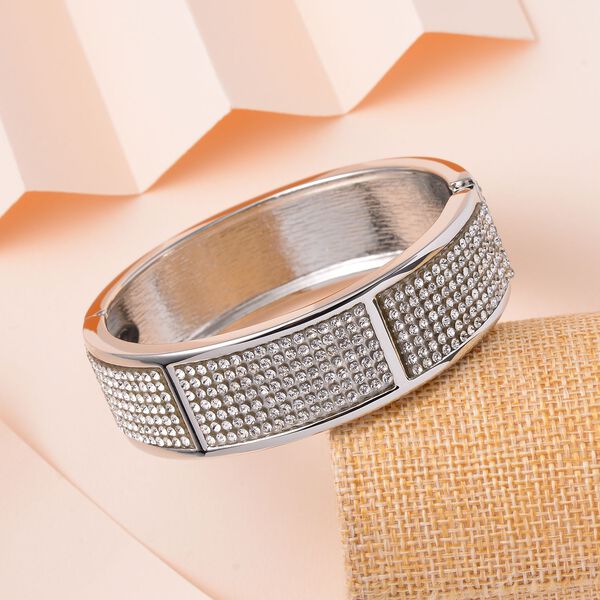 Wei&szlig;er Kristall Armreif, ca. 19 cm, silberfarben image number 2