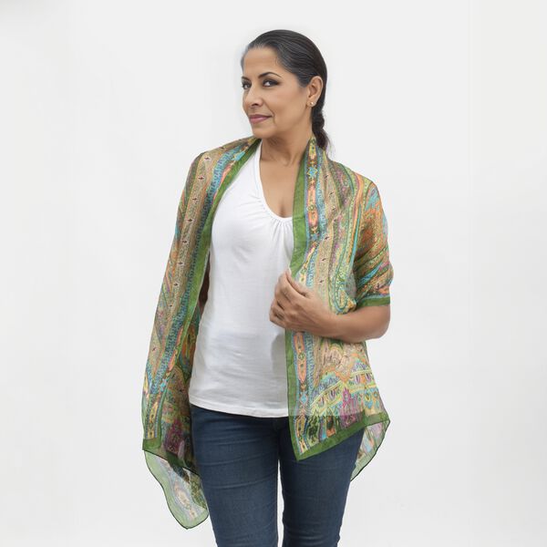 100% Natur Seide, Designer Schal, 50x160 cm, Olivgrün image number 2