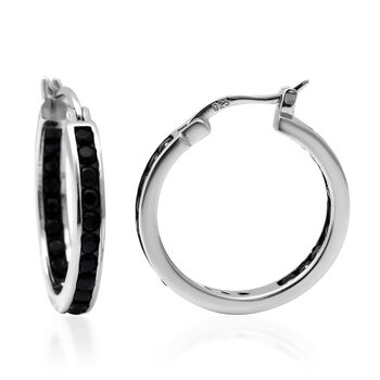 Schwarze Spinell-Creolen, 925 Silber Rhodium-&Uuml;berlagerung ca. 1,26 ct