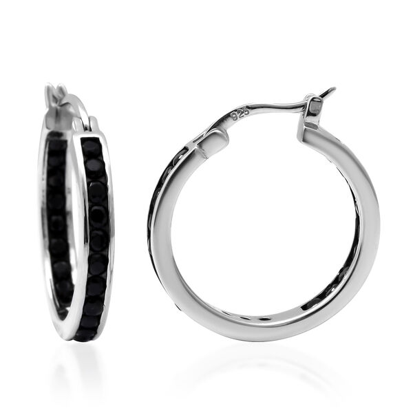 Schwarze Spinell-Creolen, 925 Silber Rhodium-&Uuml;berlagerung ca. 1,26 ct