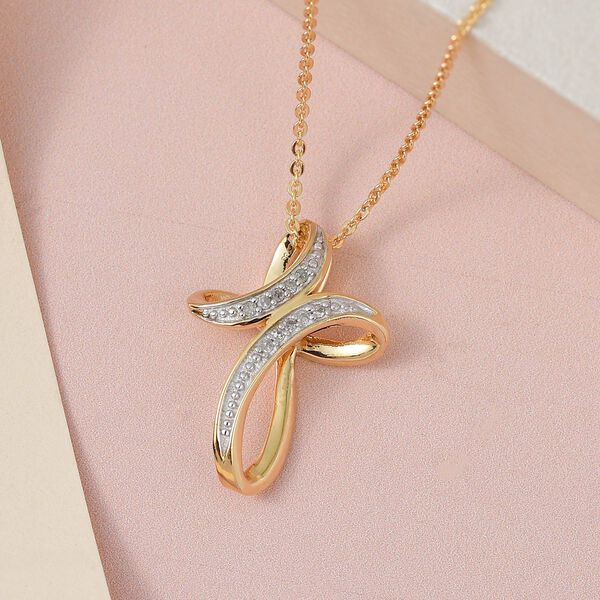 Wei&szlig;er Diamant Anh&auml;nger mit Kette, 925 Silber Gelbgold Vermeil image number 3