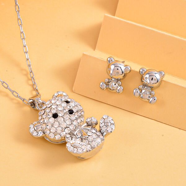 2er-Set, weißer und schwarzer Kristall-Anhänger mit Kette und Ohrringe - 9,09 ct. image number 2