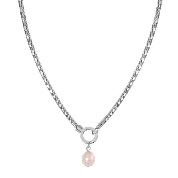 Wei&szlig;e S&uuml;&szlig;wasser Perle Halskette ca. 50 cm Reiner Edelstahl, Silberfarben