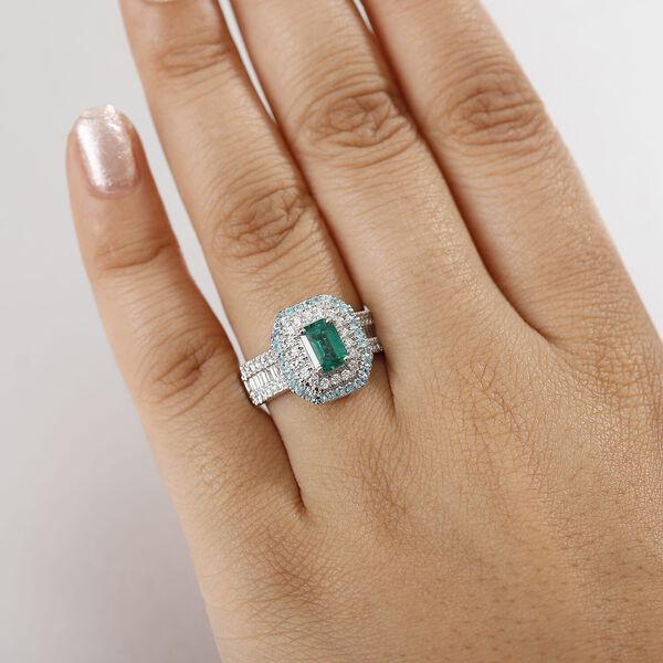 RHAPSODY zertifiziert und geprüft AAAA Kagem sambischer Smaragd, Paraiba Turmalin und Diamant Ring in 950 Platin - 2 ct. image number 2