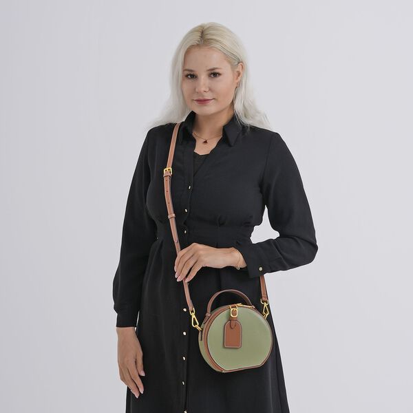 Echtleder Crossbody Tasche, 11x8x16cm, Oliv Braun image number 2