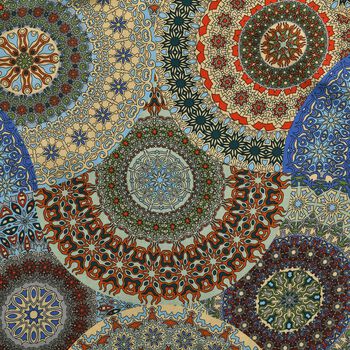 Taillen-Culottes mit Smok-Detail und Kaleidoskop-Muster, Einheitsgr&ouml;&szlig;e, blau