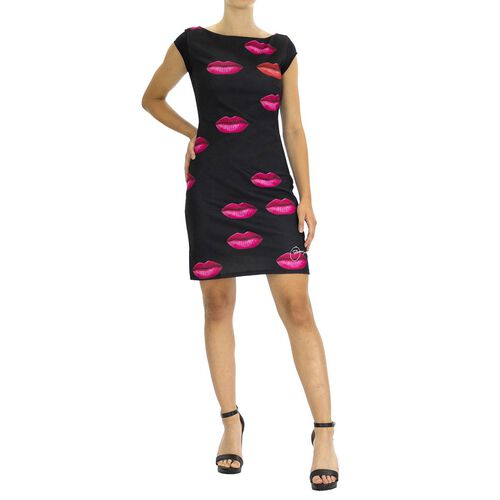 DESIGUAL, Designer-Kleid mit kurzen Ärmeln und Lippendruck, Schwarz, Größe- 38 image number 1
