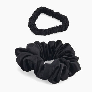 LA MAREY Signature - Seiden-Scrunchies aus 100% Maulbeerseide, 1 cm und 3,5 cm, Schwarz LA MAREY Signature - Seiden-Scrunchies aus 100% Maulbeerseide, 1 cm und 3,5 cm, Schwarz