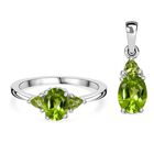 2er Set - Nat&uuml;rlicher Peridot Ring und Ohrringe, Gr&ouml;&szlig;e (21.00), 925 Silber ca. 2,24 ct.
