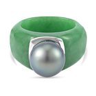 Grüne Jade, Tahiti Perle Ring (11-12 mm), 925 Silber rhodiniert, (Größe 18.00) ca. 44.57 ct image number 0