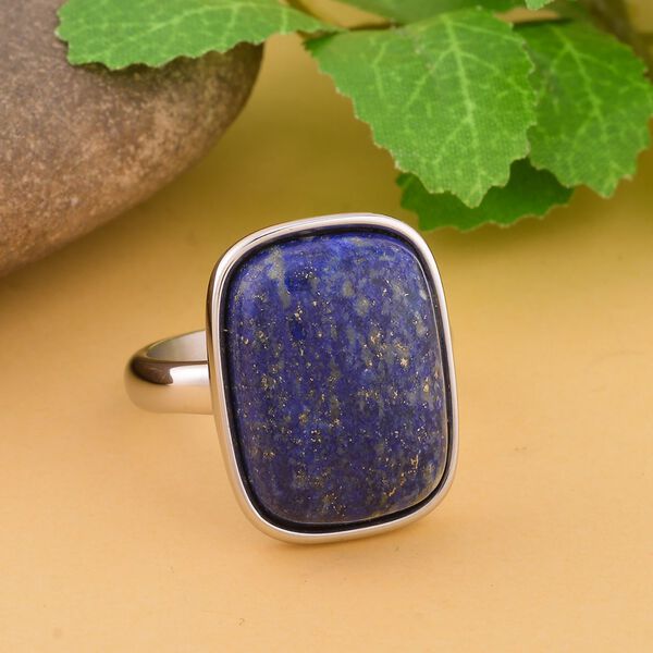 Lapislazuli Ring, Reiner Edelstahl, (Größe 16.00). ca. 35.00 ct image number 2