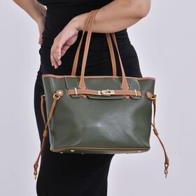 Hochwertige Echtleder Handtasche, gr&uuml;n