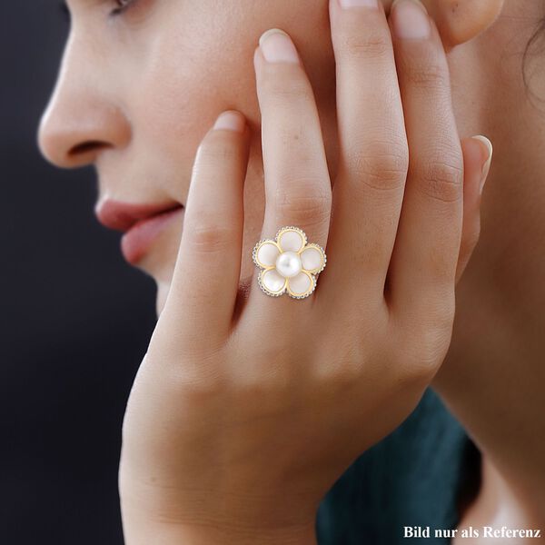 Weißer Süßwasser Perle, Weißer Perlmutt Ring, 925 Silber Bicolor (Größe 19.00) image number 2