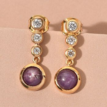 Sternrubin und Zirkon Ohrh&auml;nger in Silber, 3,40 ct.