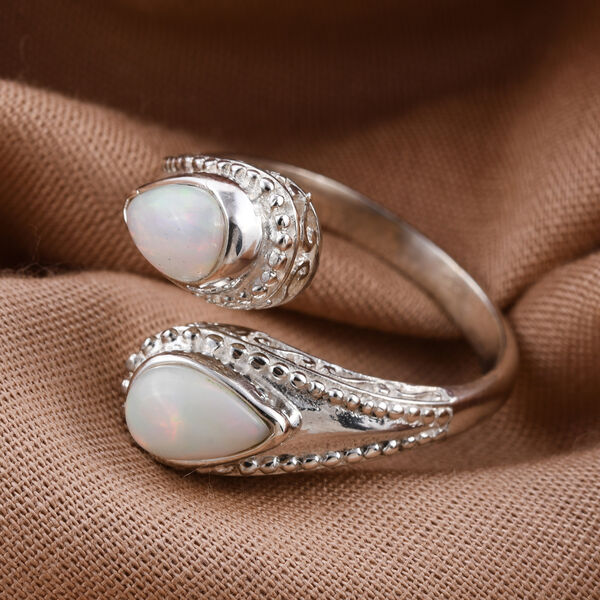 Royal Bali Kollektion - Nat&uuml;rlicher &Auml;thiopischer Opal Bypass Ring 925 Silber image number 2