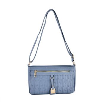 Schultertasche aus Kunstleder, mit mehreren F&auml;chern, 120 cm langem Riemen, 25x16x7 cm, blau