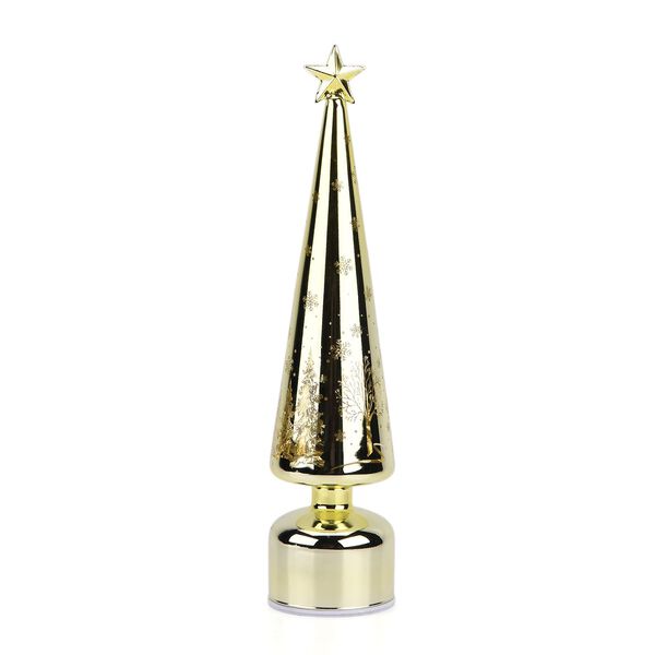 LED-Deko-Tannenbaum mit drehendem Licht, Glas, 9x41 cm, Gold