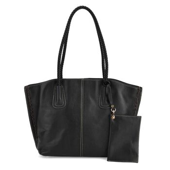 2er-Set Echtleder-Shopper, stilvolle Handtaschen mit passendem Rei&szlig;verschluss-Etui, Schwarz