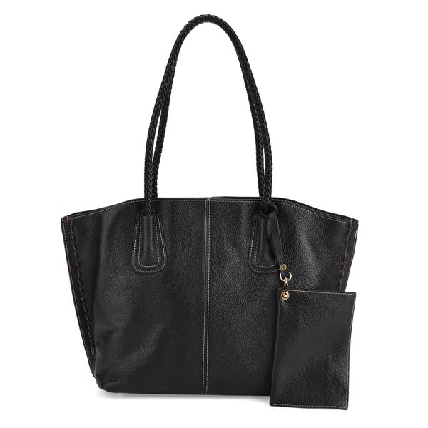2er-Set Echtleder-Shopper, stilvolle Handtaschen mit passendem Reißverschluss-Etui, Schwarz image number 0
