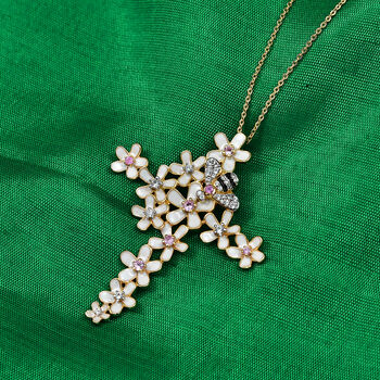 GP Trionfo Kollektion- Rosa Saphir, Zirkon und blauer Saphir Anh&auml;nger mit 50cm Kette - 0,56 ct.