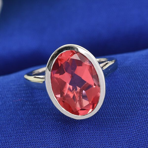 Padparasha Triplett Quarz Solit&auml;r Ring 925 Silber Platin-&Uuml;berzug image number 2