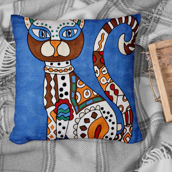 Kissenbezug, Einzelkatze in blau image number 3