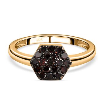 Roter Diamant Ring 925 Silber Gelbgold Vermeil (Gr&ouml;&szlig;e 16.00) ca. 0,20 ct