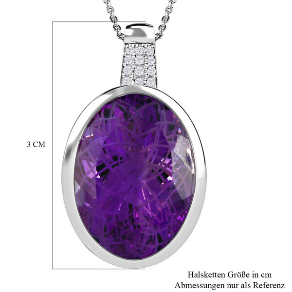 Rose de France Amethyst und wei&szlig;er Zirkon Anh&auml;nger mit Kette, 925 Silber platiniert ca. 17.08 ct image number 6