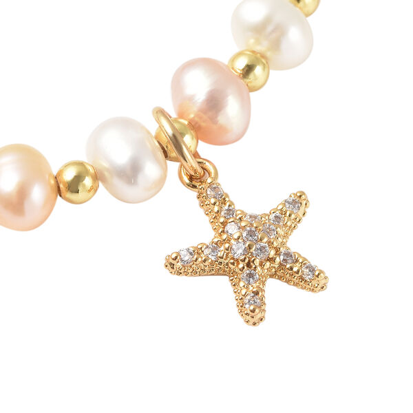 Mehrfarbiges S&uuml;&szlig;wasserperlen und wei&szlig;es Kristall-Armband, 16.5 cm, Reines Messing image number 4