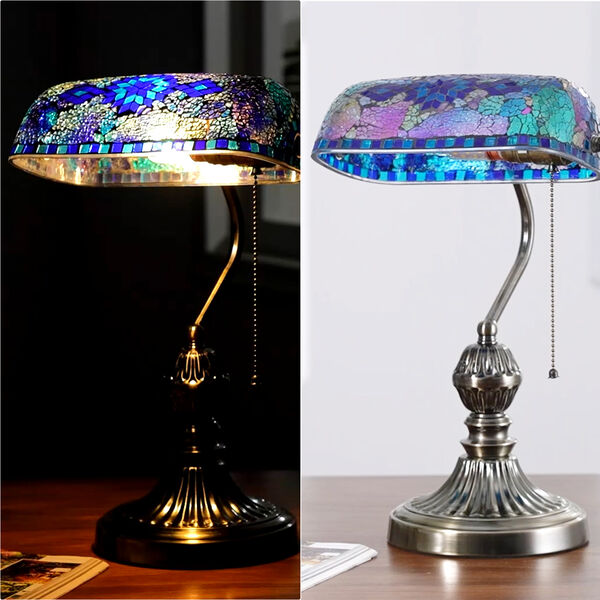 Handgefertigte Mosaik Kunst Bankerlampe, saphirblau Glühbirne nicht enthalten image number 3