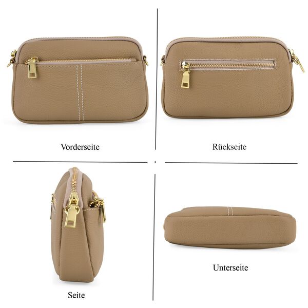 "Genuine Leather crossbody bag Color: Khaki Size:21*5*14cm        Wall: Genuine Leather Lining: Polyester Exterior:zipped-3 Interior:zipped-1,slid-1" image number 4