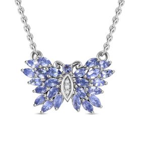 Tansanit und Zirkon Halskette, 45 cm - 2,22 ct.