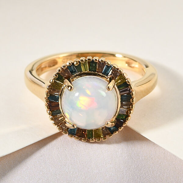 Nat&uuml;rlicher, &auml;thiopischer Opal und mehrfarbiger Diamant-Ring, 925 Silber Gelbgold Vermeil  ca. 1,70 ct image number 2