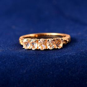 D joy AAA Premium Malagasy Regenbogen Mondstein Ring, 925 Silber 750 Gelb Vergoldet (Größe 17.00) ca. 0.85 ct