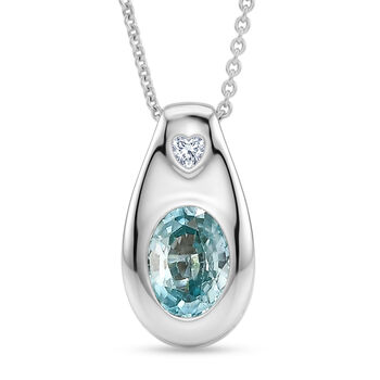 D'Joy Blauer Zirkon, Wei&szlig;er Zirkon Schmuckset ca. 50 cm 925 Silber Rhodiniert ca. 1,98 ct.