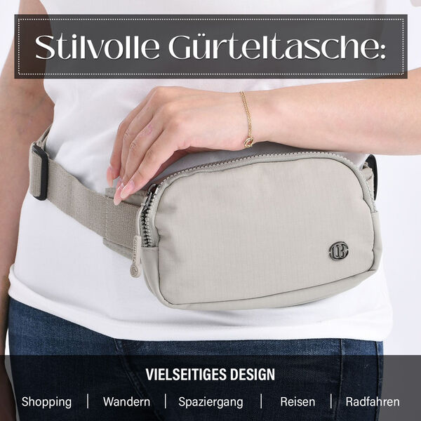 Nylon Crossbody Tasche in Hellgrau mit praktischen Fächern, 19x12x6cm image number 2
