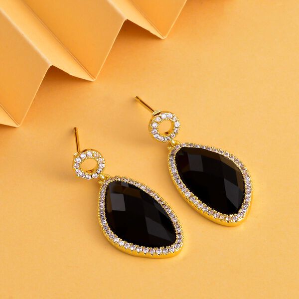 Schwarz gef&auml;rbter Achat, wei&szlig;e Zirkonia Ohrringe, ca. 13.00 ct image number 1