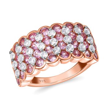 AA Rosa Saphir, Wei&szlig;er Zirkon Ring, 925 Silber Ros&eacute;gold Vermeil (Gr&ouml;&szlig;e 18.00) ca. 3.22 ct