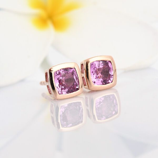 AA Rosa Saphir-Ohrstecker, 375 Roségold ca. 1.27 ct image number 2