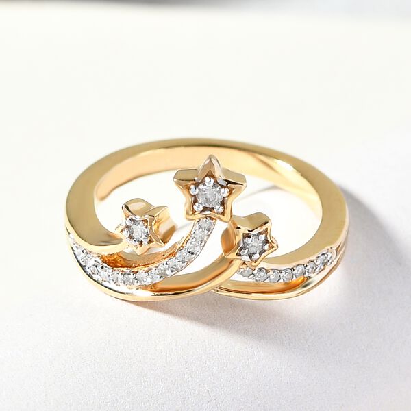 Diamant 3 Stern Ring 925 Silber Gelbgold Vermeil image number 2