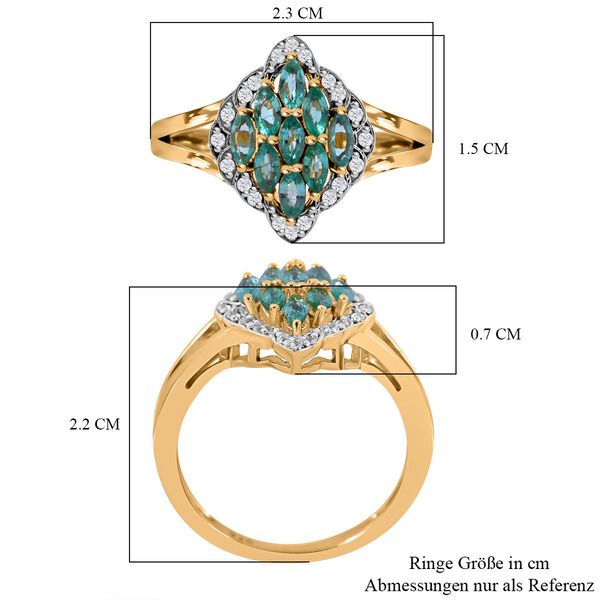 AAA Kagem Sambischer Smaragd, Weißer Zirkon Ring, 925 Silber Gelbgold Vermeil, (Größe 18.00) ca. 0.85 ct image number 4