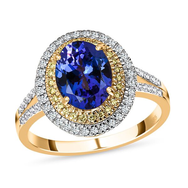 AAA Tansanit, nat&uuml;rlicher gelber und wei&szlig;er Diamant-Halo-Ring - 2,59 ct. image number 6