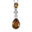 Champagner Triplette Quarz Anhänger mit Kette, 925 Silber platiniert ca. 3.39 ct