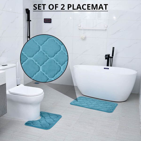 Homesmart- 2er-Set gepr&auml;gte Flanell-Badematte mit rutschfester Unterseite, T&uuml;rkis image number 1