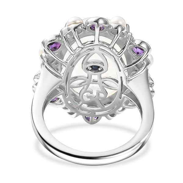 GP - Regenbogen Mondstein, S&uuml;&szlig;wasser Perle (3mm) Ring 925 Silber Rhodiniert und 750 Gelbgold Vermeil (Gr&ouml;&szlig;e 20.00) image number 6